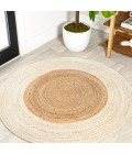 Oceana Two-Tone Boho Jute Circle Cream/Natural 5' Round Area Rug