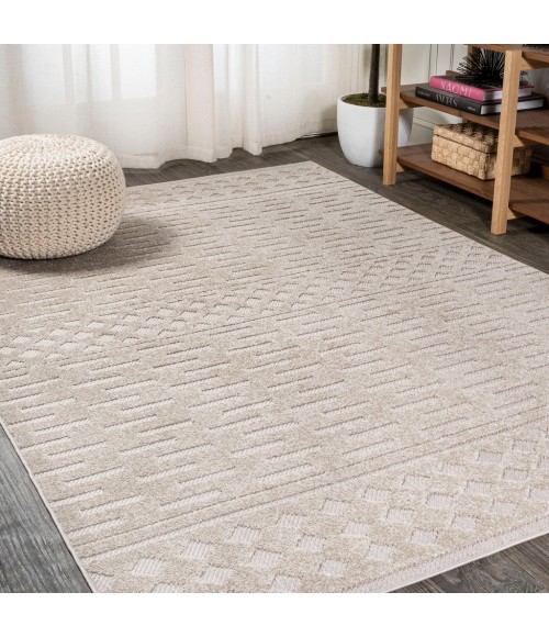 SOUTH BEACH Area Rug Xlendi High-Low Pile Moroccan Geometric Beige 3 ft. x 5 ft. Indoor/Outdoor Area Rug