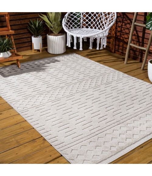 SOUTH BEACH Area Rug Xlendi High-Low Pile Moroccan Geometric Beige 3 ft. x 5 ft. Indoor/Outdoor Area Rug