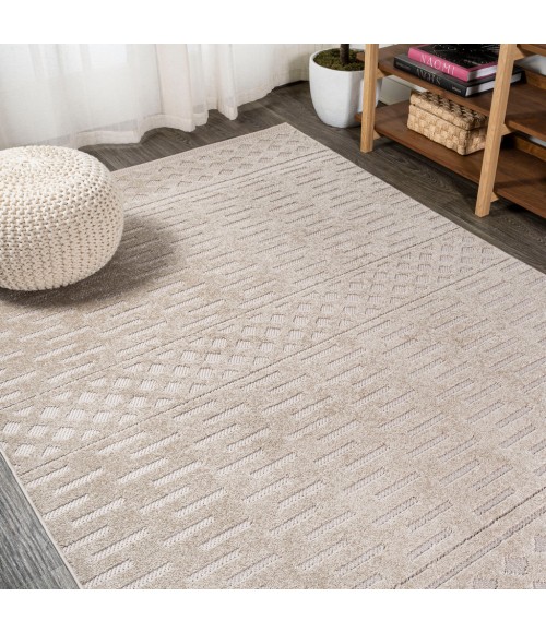 SOUTH BEACH Area Rug Xlendi High-Low Pile Moroccan Geometric Beige 3 ft. x 5 ft. Indoor/Outdoor Area Rug