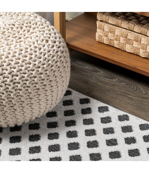 SOUTH BEACH Area Rug Rabat High-Low Pile Mini-Diamond Trellis White/Black 2 ft. x 8 ft. Indoor/Outdoor Runner Rug