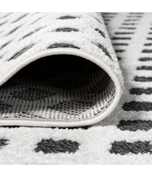 SOUTH BEACH Area Rug Rabat High-Low Pile Mini-Diamond Trellis White/Black 2 ft. x 8 ft. Indoor/Outdoor Runner Rug