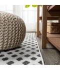 SOUTH BEACH Area Rug Rabat High-Low Pile Mini-Diamond Trellis White/Black 2 ft. x 8 ft. Indoor/Outdoor Runner Rug