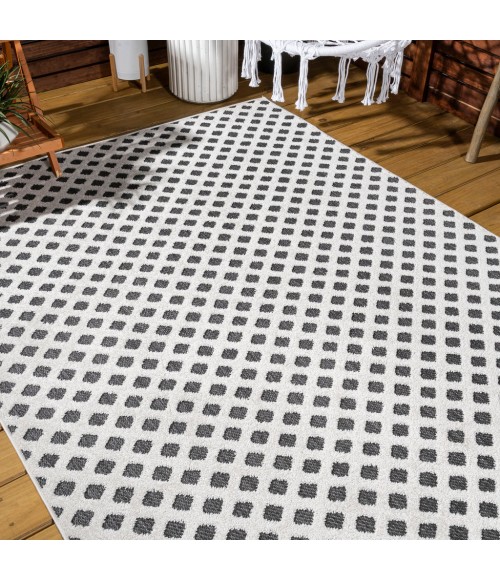 SOUTH BEACH Area Rug Rabat High-Low Pile Mini-Diamond Trellis White/Black 4 ft. x 6 ft. Indoor/Outdoor Area Rug