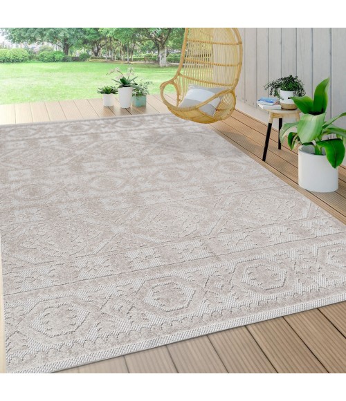 Citta High-Low Pile Mediterranean Tile Beige 4 ft. x 6 ft. Indoor/Outdoor Area Rug