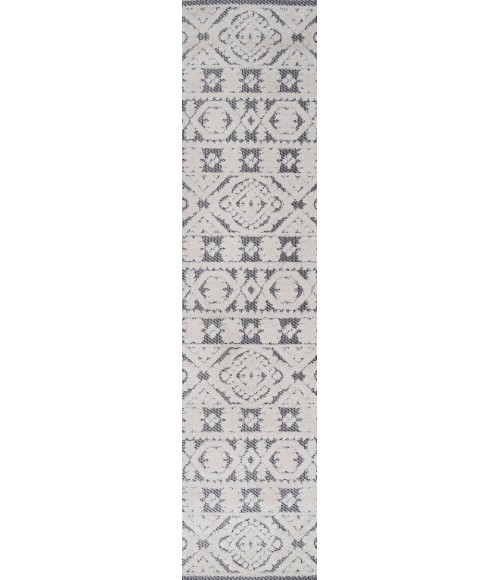 SOUTH BEACH Area Rug Citta High-Low Pile Mediterranean Tile White/Black 2 ft. x 8 ft. Indoor/Outdoor Runner Rug