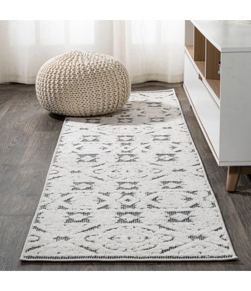 SOUTH BEACH Area Rug Citta High-Low Pile Mediterranean Tile White/Black 2 ft. x 8 ft. Indoor/Outdoor Runner Rug