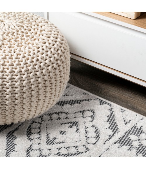 SOUTH BEACH Area Rug Citta High-Low Pile Mediterranean Tile White/Black 2 ft. x 8 ft. Indoor/Outdoor Runner Rug