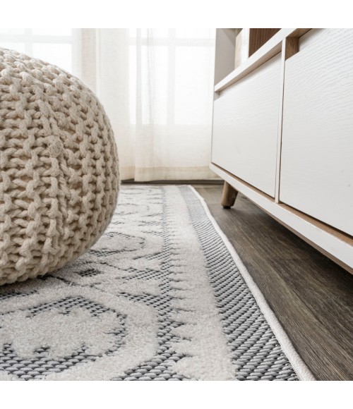 SOUTH BEACH Area Rug Citta High-Low Pile Mediterranean Tile White/Black 2 ft. x 8 ft. Indoor/Outdoor Runner Rug