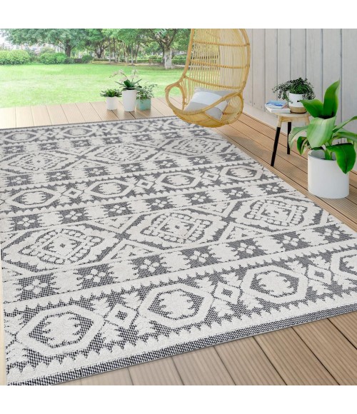 SOUTH BEACH Area Rug Citta High-Low Pile Mediterranean Tile White/Black 4 ft. x 6 ft. Indoor/Outdoor Area Rug