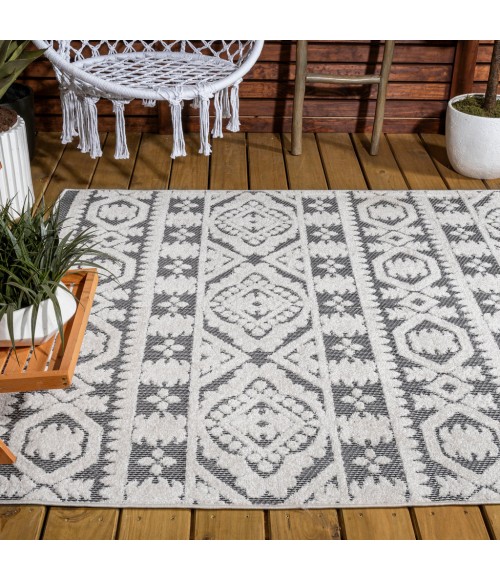 SOUTH BEACH Area Rug Citta High-Low Pile Mediterranean Tile White/Black 4 ft. x 6 ft. Indoor/Outdoor Area Rug