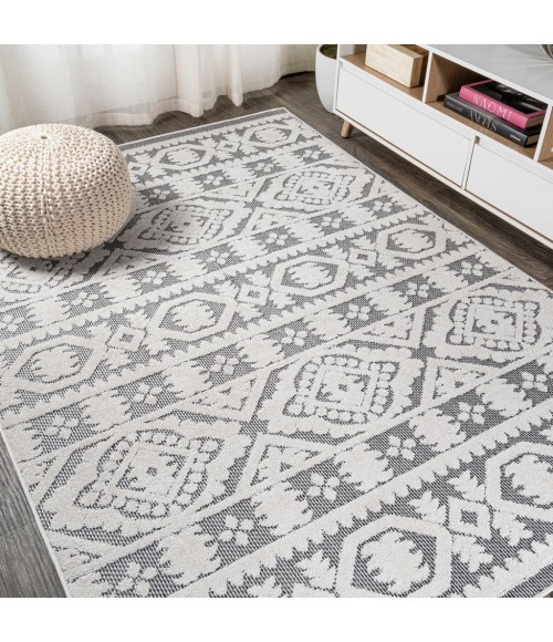 SOUTH BEACH Area Rug Citta High-Low Pile Mediterranean Tile White/Black 4 ft. x 6 ft. Indoor/Outdoor Area Rug