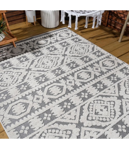 SOUTH BEACH Area Rug Citta High-Low Pile Mediterranean Tile White/Black 4 ft. x 6 ft. Indoor/Outdoor Area Rug