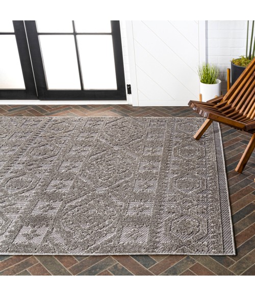 SOUTH BEACH Area Rug Citta High-Low Pile Mediterranean Tile Dark Gray/Ivory 4 ft. x 6 ft. Indoor/Outdoor Area Rug