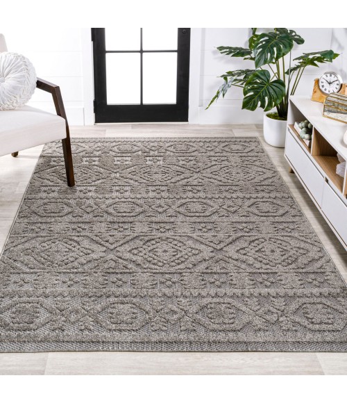 SOUTH BEACH Area Rug Citta High-Low Pile Mediterranean Tile Dark Gray/Ivory 4 ft. x 6 ft. Indoor/Outdoor Area Rug
