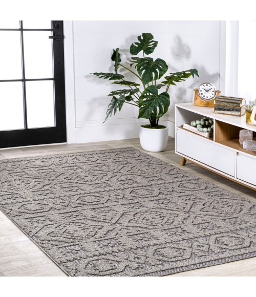 SOUTH BEACH Area Rug Citta High-Low Pile Mediterranean Tile Dark Gray/Ivory 4 ft. x 6 ft. Indoor/Outdoor Area Rug