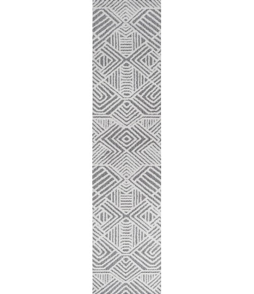 SOUTH BEACH Area Rug Jordan High-Low Pile Art Deco Geometric White/Black 2 ft. x 10 ft. Indoor/Outdoor Runner Rug