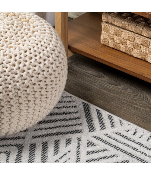 SOUTH BEACH Area Rug Jordan High-Low Pile Art Deco Geometric White/Black 2 ft. x 10 ft. Indoor/Outdoor Runner Rug