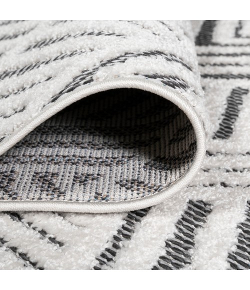 SOUTH BEACH Area Rug Jordan High-Low Pile Art Deco Geometric White/Black 2 ft. x 10 ft. Indoor/Outdoor Runner Rug