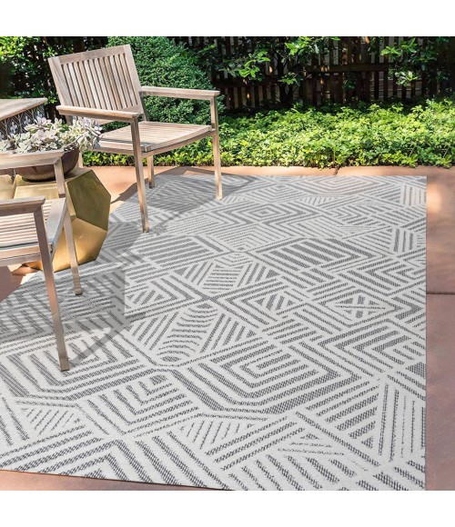 SOUTH BEACH Area Rug Jordan High-Low Pile Art Deco Geometric White/Black 3 ft. x 5 ft. Indoor/Outdoor Area Rug