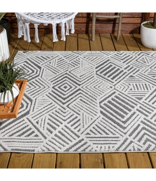SOUTH BEACH Area Rug Jordan High-Low Pile Art Deco Geometric White/Black 3 ft. x 5 ft. Indoor/Outdoor Area Rug