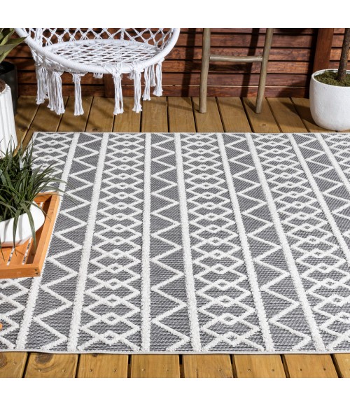 SOUTH BEACH Area Rug Aylan High-Low Pile Knotted Trellis Geometric Black/Ivory 3 ft. x 5 ft. Indoor/Outdoor Area Rug