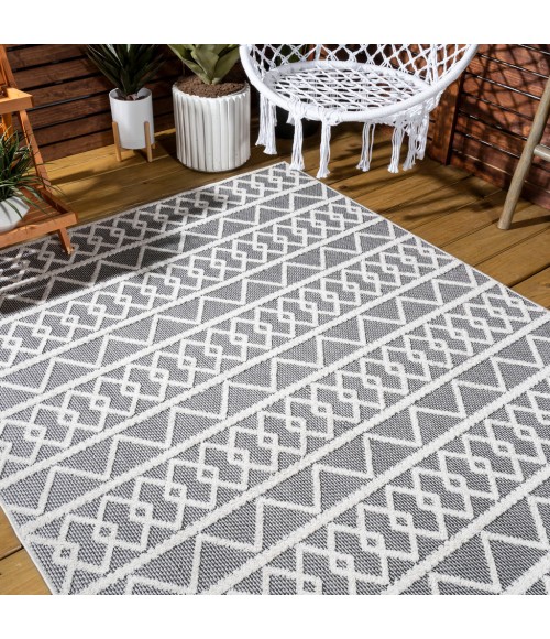SOUTH BEACH Area Rug Aylan High-Low Pile Knotted Trellis Geometric Black/Ivory 3 ft. x 5 ft. Indoor/Outdoor Area Rug