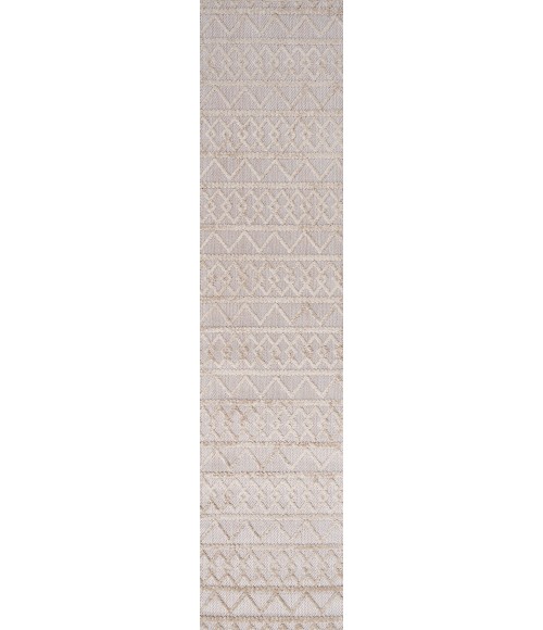 SOUTH BEACH Area Rug Aylan High-Low Pile Knotted Trellis Geometric Beige 2 ft. x 10 ft. Indoor/Outdoor Runner Rug