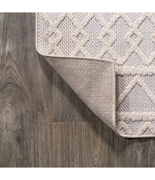 SOUTH BEACH Area Rug Aylan High-Low Pile Knotted Trellis Geometric Beige 2 ft. x 10 ft. Indoor/Outdoor Runner Rug