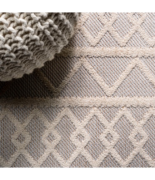 SOUTH BEACH Area Rug Aylan High-Low Pile Knotted Trellis Geometric Beige 2 ft. x 10 ft. Indoor/Outdoor Runner Rug