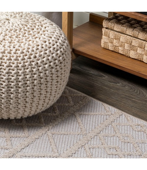 SOUTH BEACH Area Rug Aylan High-Low Pile Knotted Trellis Geometric Beige 2 ft. x 10 ft. Indoor/Outdoor Runner Rug