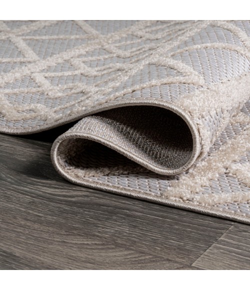 SOUTH BEACH Area Rug Aylan High-Low Pile Knotted Trellis Geometric Beige 2 ft. x 10 ft. Indoor/Outdoor Runner Rug