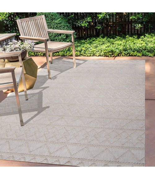SOUTH BEACH Area Rug Aylan High-Low Pile Knotted Trellis Geometric Beige 3 ft. x 5 ft. Indoor/Outdoor Area Rug