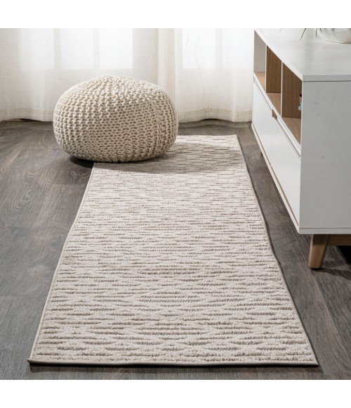 Ararat High-Low Pile Moroccan Diamond Modern Beige 2 ft. x 8 ft. Indoor/Outdoor Runner Rug