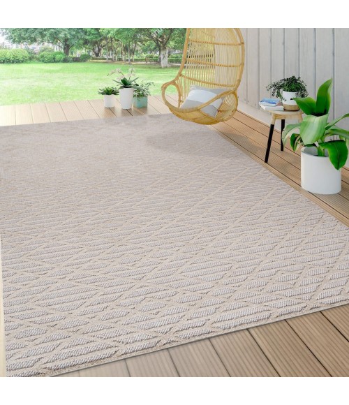 Ararat High-Low Pile Moroccan Diamond Modern Beige 5 ft. x 8 ft. Indoor/Outdoor Area Rug