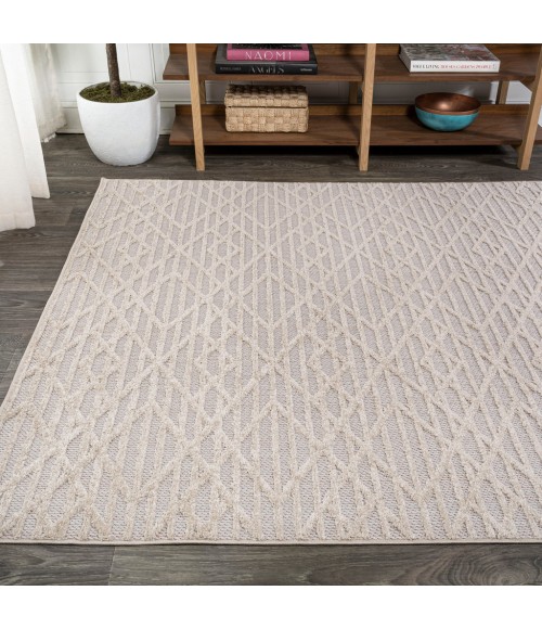 Ararat High-Low Pile Moroccan Diamond Modern Beige 5 ft. x 8 ft. Indoor/Outdoor Area Rug