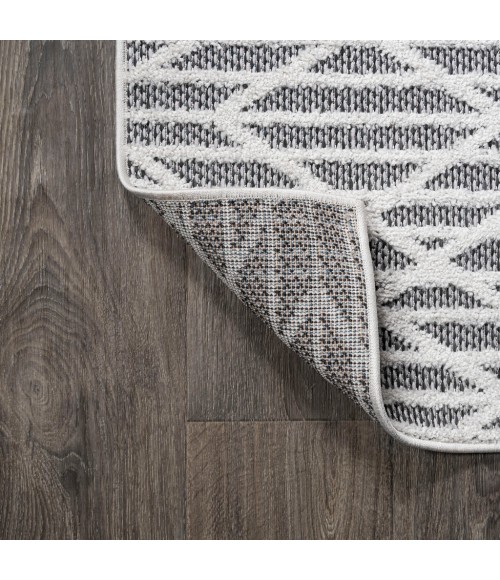 Ararat High-Low Pile Moroccan Diamond Modern Black/Ivory 2 ft. x 8 ft. Indoor/Outdoor Runner Rug