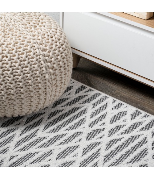 Ararat High-Low Pile Moroccan Diamond Modern Black/Ivory 2 ft. x 8 ft. Indoor/Outdoor Runner Rug