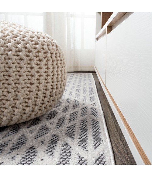 Ararat High-Low Pile Moroccan Diamond Modern Black/Ivory 2 ft. x 8 ft. Indoor/Outdoor Runner Rug