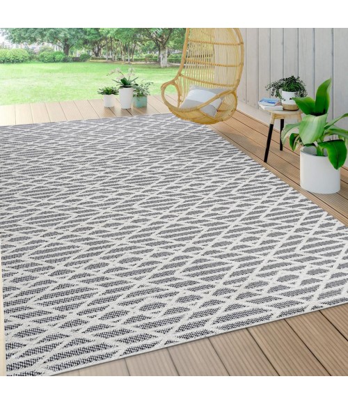 Ararat High-Low Pile Moroccan Diamond Modern Black/Ivory 3 ft. x 5 ft. Indoor/Outdoor Area Rug