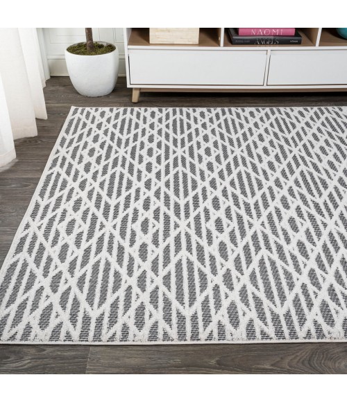 Ararat High-Low Pile Moroccan Diamond Modern Black/Ivory 3 ft. x 5 ft. Indoor/Outdoor Area Rug