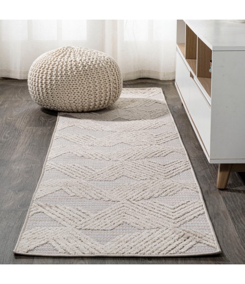 SOUTH BEACH Area Rug Jazz High-Low Pile Art Deco Geometric Beige 2 ft. x 10 ft. Indoor/Outdoor Runner Rug
