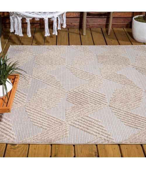 SOUTH BEACH Area Rug Jazz High-Low Pile Art Deco Geometric Beige 3 ft. x 5 ft. Indoor/Outdoor Area Rug
