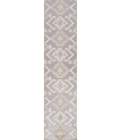 SOUTH BEACH Area Rug Sumak High-Low Pile Neutral Diamond Kilim Beige/Gray 2 ft. x 10 ft. Indoor/Outdoor Runner Rug