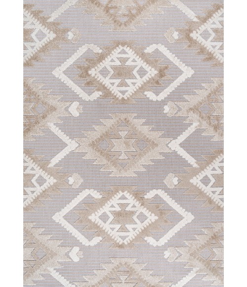 SOUTH BEACH Area Rug Sumak High-Low Pile Neutral Diamond Kilim Beige/Gray 4 ft. x 6 ft. Indoor/Outdoor Area Rug