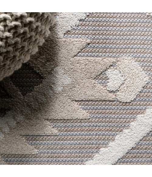 SOUTH BEACH Area Rug Sumak High-Low Pile Neutral Diamond Kilim Beige/Gray 2 ft. x 10 ft. Indoor/Outdoor Runner Rug