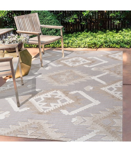 SOUTH BEACH Area Rug Sumak High-Low Pile Neutral Diamond Kilim Beige/Gray 4 ft. x 6 ft. Indoor/Outdoor Area Rug