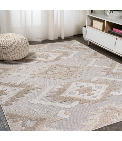 SOUTH BEACH Area Rug Sumak High-Low Pile Neutral Diamond Kilim Beige/Gray 4 ft. x 6 ft. Indoor/Outdoor Area Rug