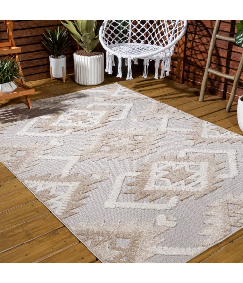 SOUTH BEACH Area Rug Sumak High-Low Pile Neutral Diamond Kilim Beige/Gray 4 ft. x 6 ft. Indoor/Outdoor Area Rug