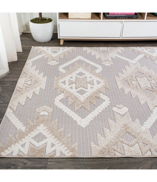 SOUTH BEACH Area Rug Sumak High-Low Pile Neutral Diamond Kilim Beige/Gray 4 ft. x 6 ft. Indoor/Outdoor Area Rug